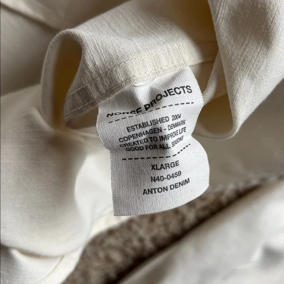 Norse Projects Men’s Beige Off-White Anton Denim Button Front L/S Shirt XL - Picture 6 of 11